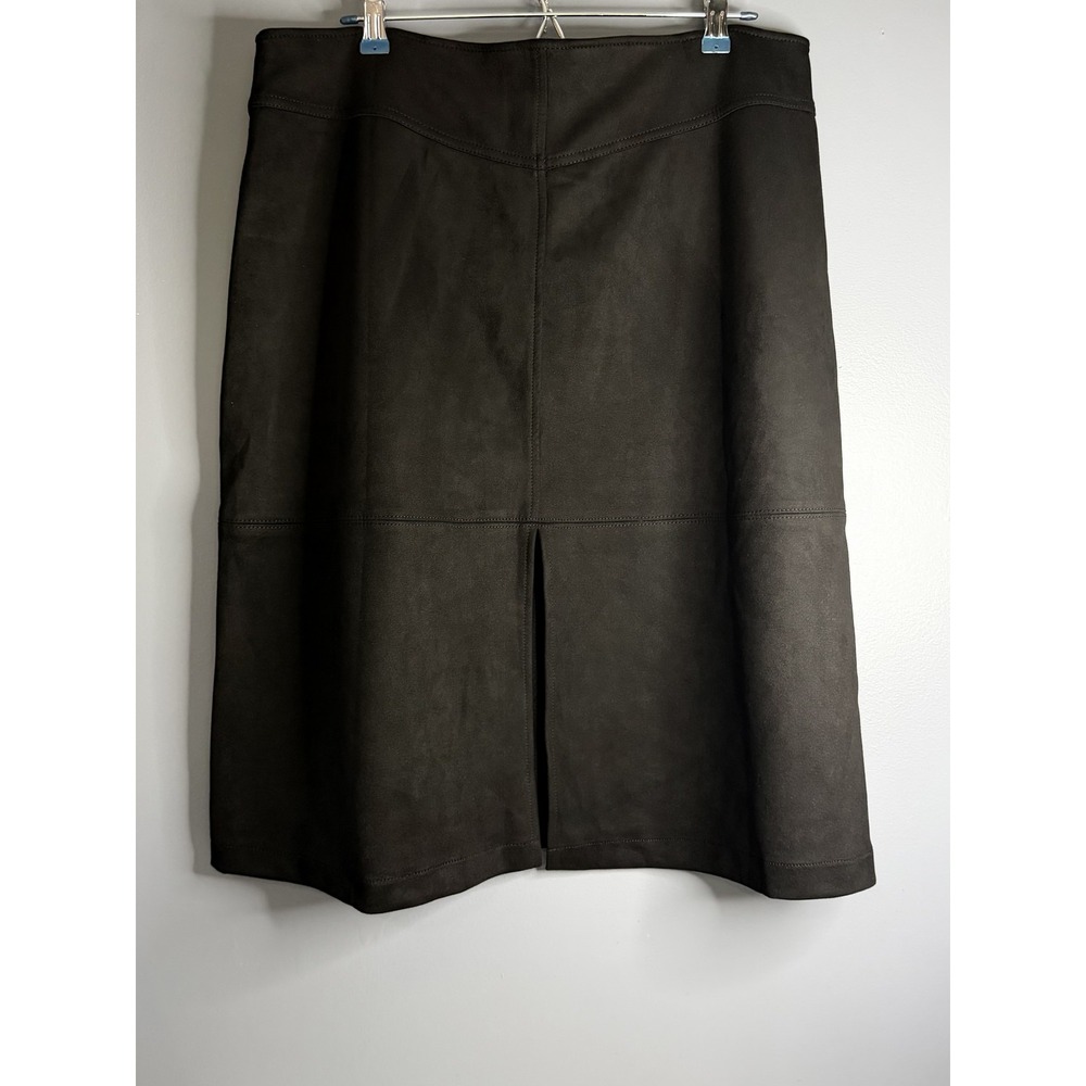 Frye & Co Skirt Womens XL Black Faux Suede A Line Knee Length Button Front Fall - Picture 3 of 12